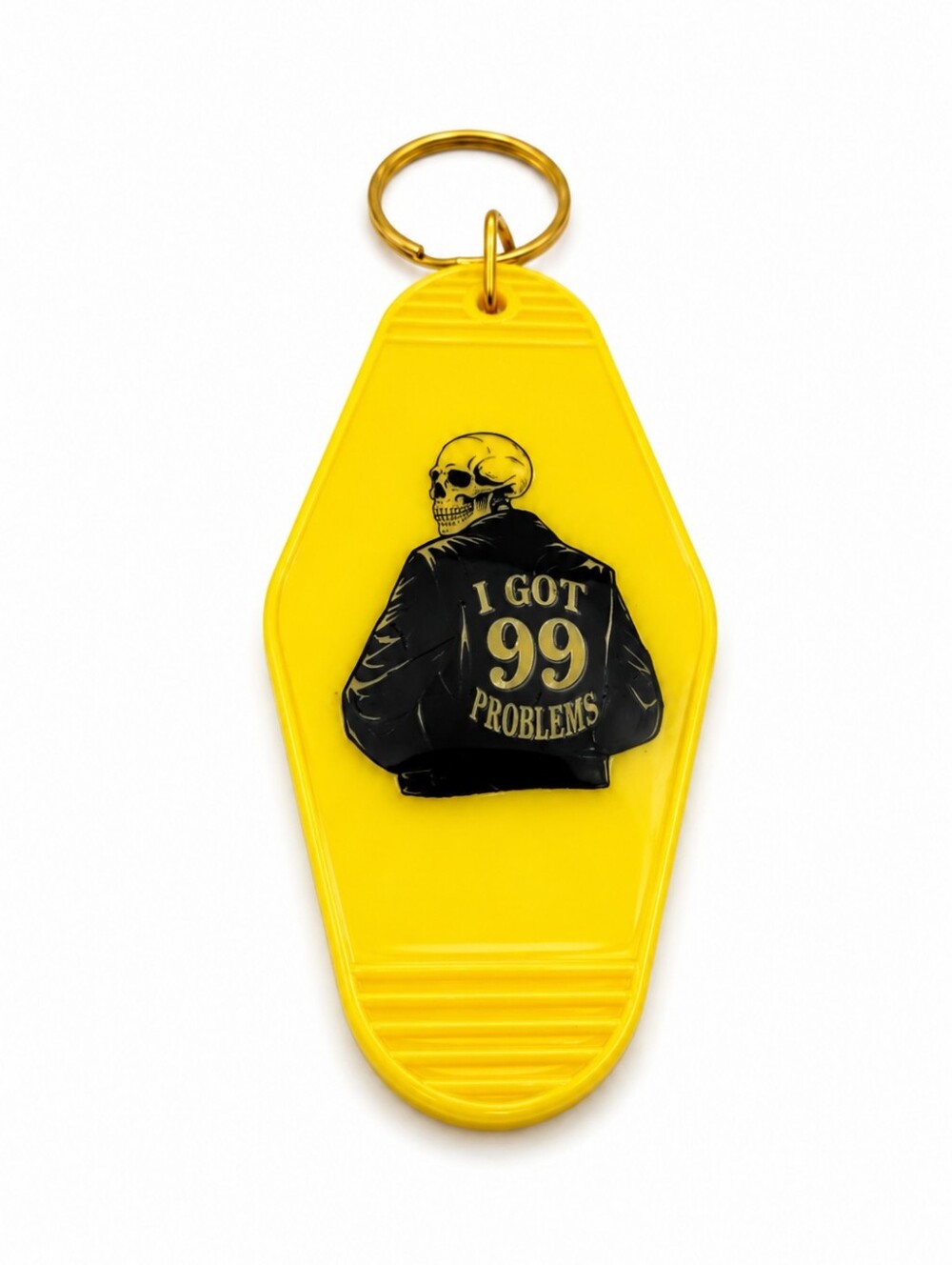 Handmade Yellow Skeleton 99 Problems Motel Keychain Goth Key Ring